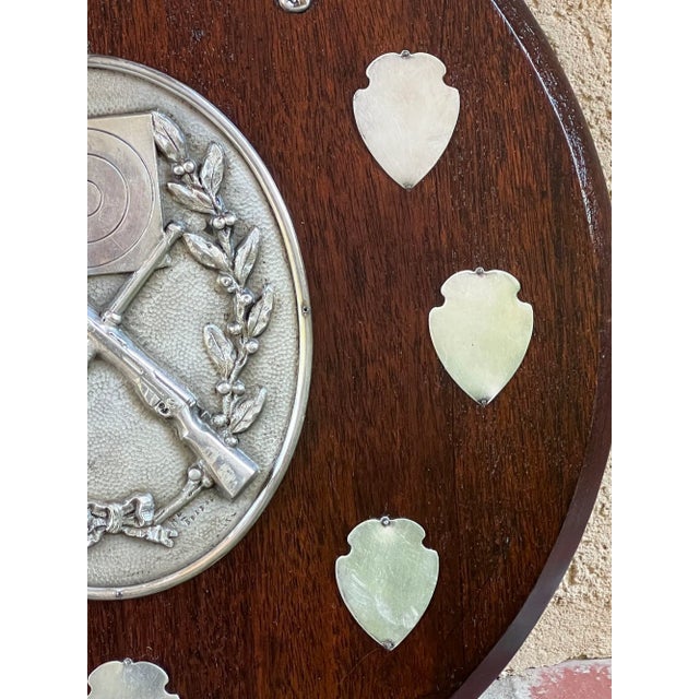 Wood Antique English Rifle Gun Shoot Trophy Award Plaque Silver Plate Shield C1910 For Sale - Image 7 of 12