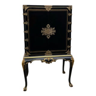 Vintage Black Lacquer Queen Anne Cabinet Made by Karges For Sale