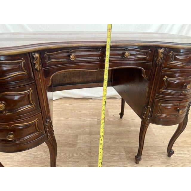 Vintage French Desk Kidney Shaped Vanity Seven Carved Drawers Petite Size For Sale - Image 11 of 12