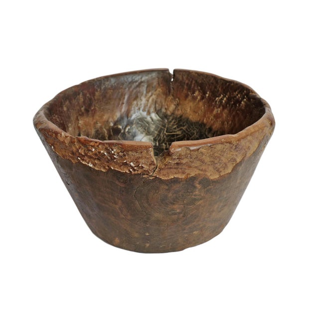 Rustic Vintage Nepal Wood Bowl | Chairish