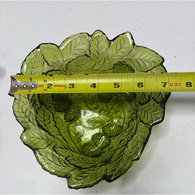 Vintage Indiana Glass Harvest Grape Olive Green Pressed Glass Bowl, Mid-Century Modern MCM For Sale In Indianapolis - Image 6 of 8