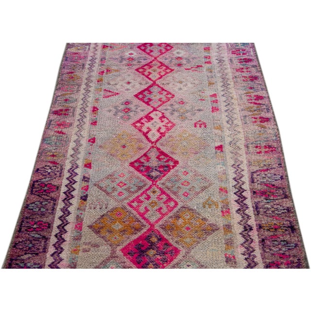 Turkish 1960s Turkish Geometric Multi Color Wool Runner For Sale - Image 3 of 9