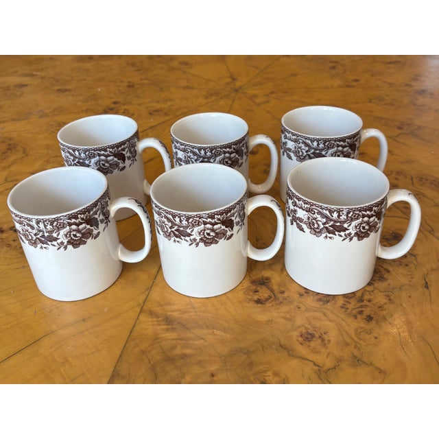 Ivory Vintage Spode Delamere Brown Transferware Coffee Mugs - Set of 6 For Sale - Image 8 of 13