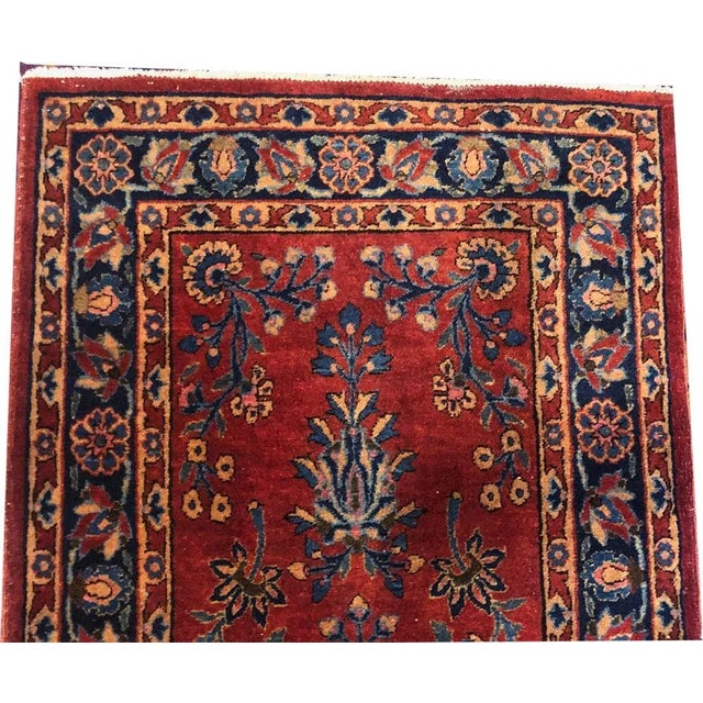 English Antique Short Runner Genuine Kashan Rug For Sale - Image 3 of 5