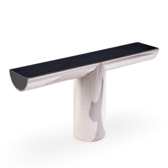 Metal J. Wade Beam for Brueton Mid Century Stainless Steel Tee Console Table For Sale - Image 7 of 7