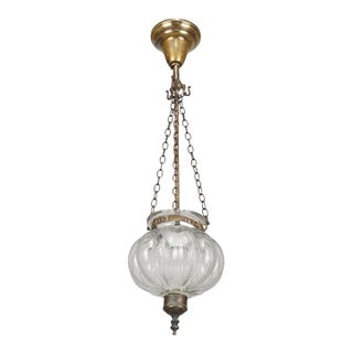 Antique 8 In. Clear Crystal Onion Bell Jar Pendant Light For Sale