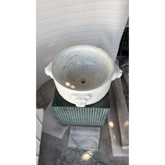Italian-Style Carved Marble Vanity With Lion Head Motif For Sale - Image 4 of 5