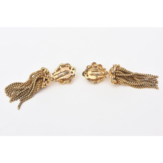 Metal Vintage Signed Schiaparelli Gold Plated Tassel Dangle Clip on Earrings, Pair Of For Sale - Image 7 of 8