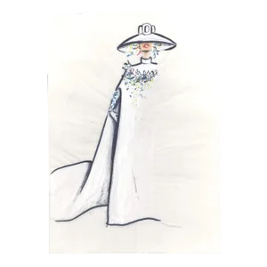 1980s French Original Fashion Drawing, Gouache,ink -Matted