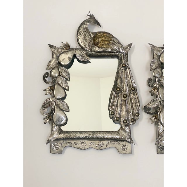 Mid-Century Modern Mid 20th C. Sergio Bustamante Aluminum & Brass Peacock Mirrors a Pair For Sale - Image 3 of 12