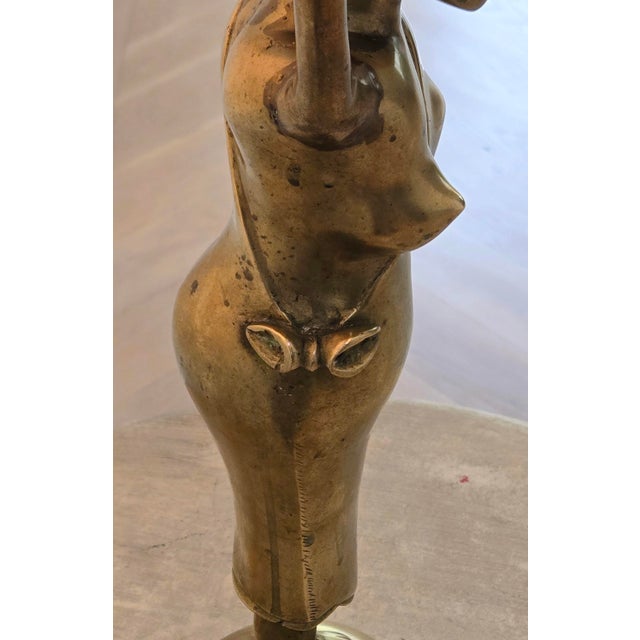 Vintage African Brass Figural Lady Table Lamp With Frosted Globe For Sale - Image 11 of 15