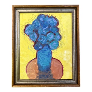 Contemporary Original Pop Art Blue Flowers in Vase Still Life Painting For Sale