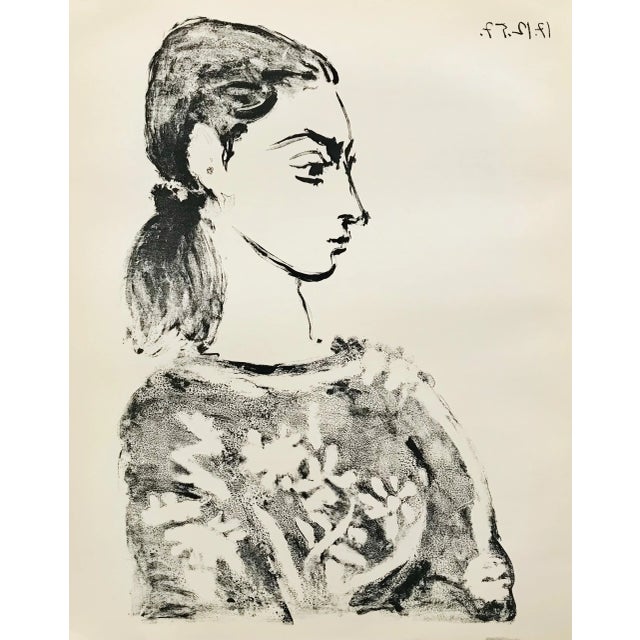Artist: Pablo Picasso Country: Spain Title: Woman with Flowered Bodeice Medium: Lithograph Paper Size: 17 x 14 inch...
