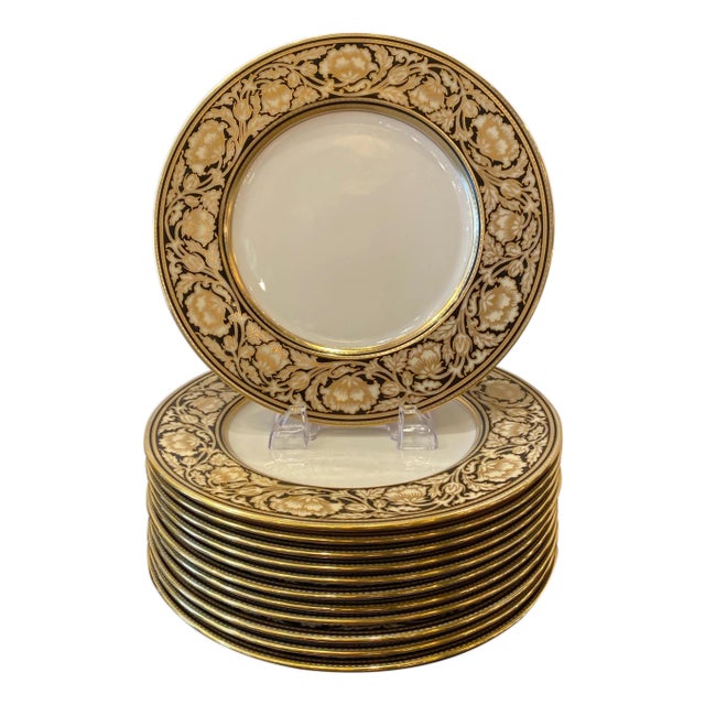 Set of 12 Elaborate Black and Gilt Service Place 1920's For Sale