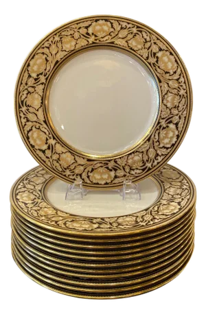Set of 12 Elaborate Black and Gilt Service Place 1920's