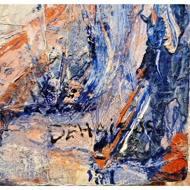 1980s Dominique Dehais - Abstract of Red & Blues Triptych- Oil Painting For Sale - Image 5 of 12