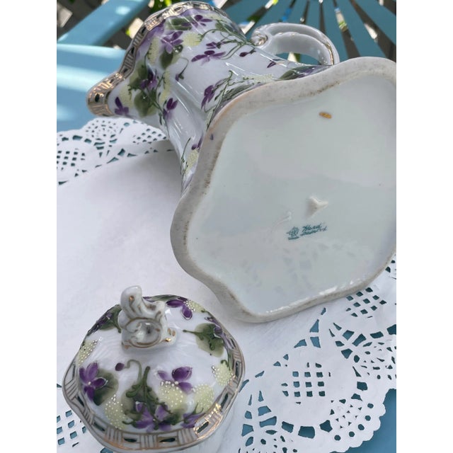 Ceramic Antique Nippon Porcelain Hand Painted Chocolate Pot, Floral Moriage For Sale - Image 7 of 11