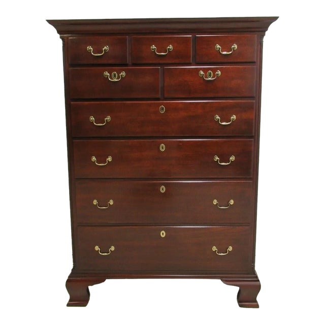 1980s Kindel Winterthur Solid Mahogany Chippendale Dresser Chest Of Drawers For Sale