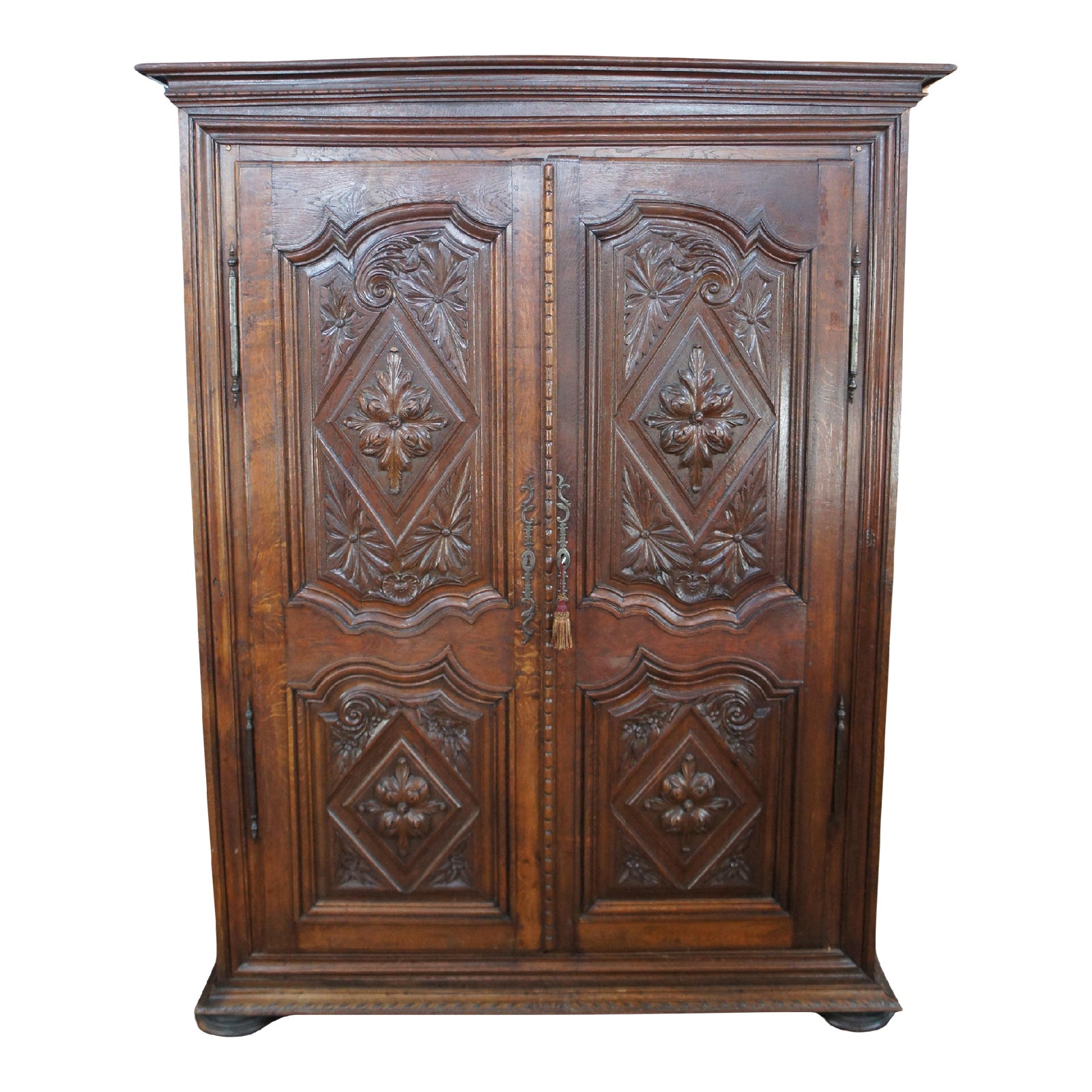 Antique 18th Century French Carved Oak Knockdown Armoire Wardrobe Linen