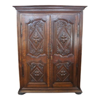 Antique 18th Century French Carved Oak Knockdown Armoire Wardrobe Linen Press For Sale