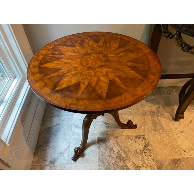 Brown Vintage Starburst Marquetry Top Side Table For Sale - Image 8 of 12