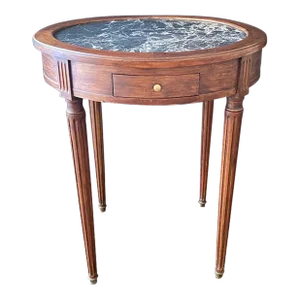 French 19th Century Walnut Bouillotte Side Table With Marble Top