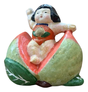Vintage Japanese Peach Boy Momotarō Figurine, 1950s
