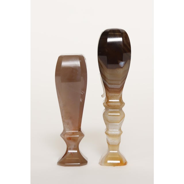 A set of two antique Scottish semi-precious banded agate table wax seals for sealing letters. They are hand carved in...