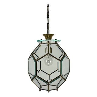 Italian Brass and Beveled Glass Pendant Light in the style of Adolf Loos, 1960s For Sale