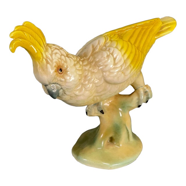 Vintage 50s Mid-Century Modern Brad Keeler Yellow Art Pottery Cockatoo No. 34 For Sale
