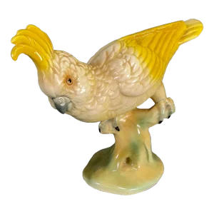 Vintage 50s Mid-Century Modern Brad Keeler Yellow Art Pottery Cockatoo No. 34