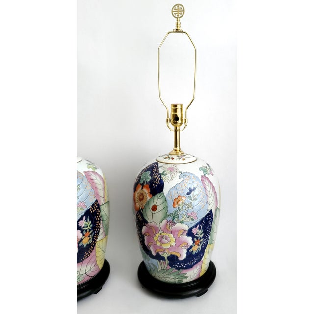 Lamps Ginger Jar Chinese Tobacco Leaf Pair For Sale - Image 11 of 11