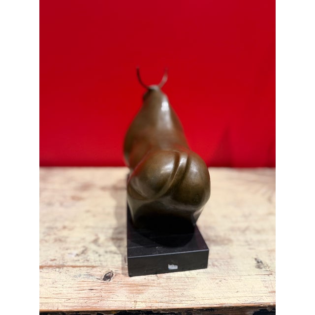 Contemporary Mid 20th Century Bronze Bull Sculpture on Marble Base For Sale - Image 3 of 4