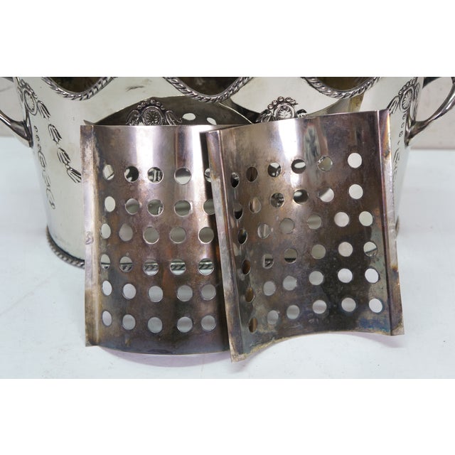 Antique French Silver Plate Divided 3 Bottle Champagne Wine Cooler Bucket For Sale - Image 12 of 16