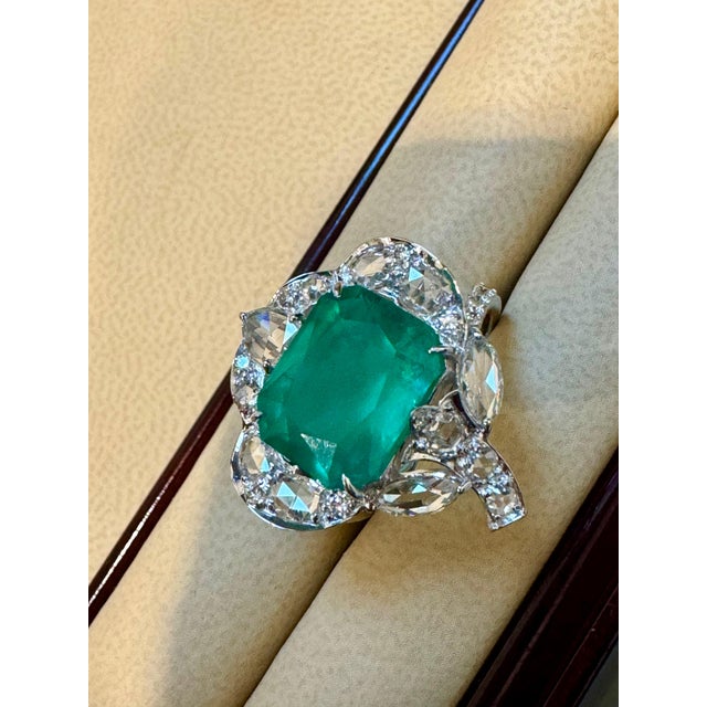7 Ct Finest Zambian Emerald Cut Emerald & 1.5Ct Diamond Ring, 18 Kt Gold Size 9 For Sale In New York - Image 6 of 18