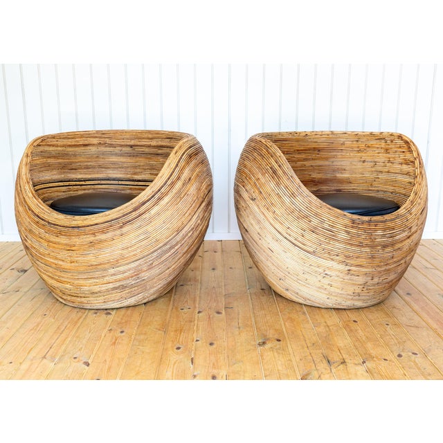 Mid-Century Modern Coastal Boho Rattan Blonde Pod Tub Armchairs by Terence Conran for Habitat, 1980, Set of 2 For Sale - Image 6 of 18