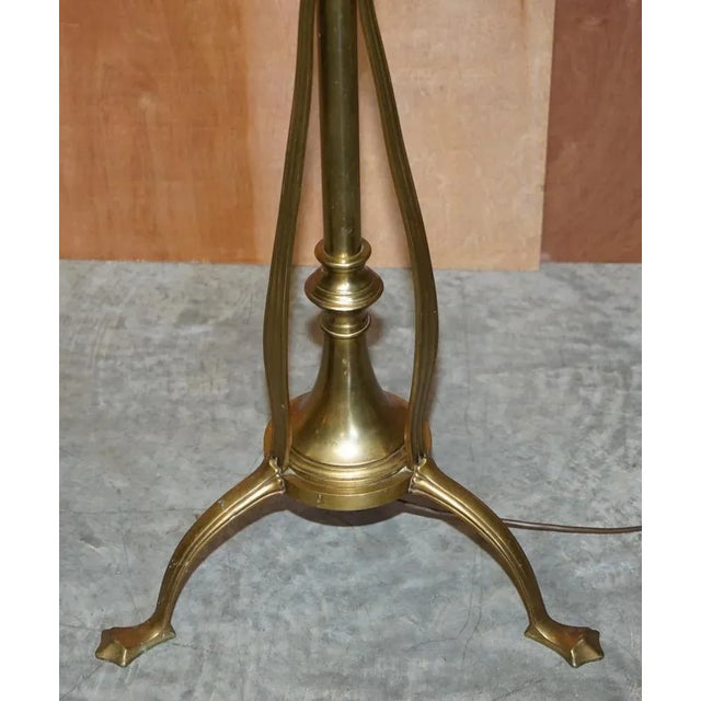 Antique Art Nouveau Brass Height Adjustable Standing Floor Lamp with Sculptured Frame For Sale - Image 4 of 18