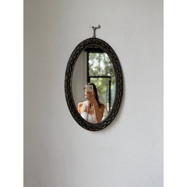 Vintage Brutalist Oval Chain Mirror, 1950 For Sale - Image 10 of 18