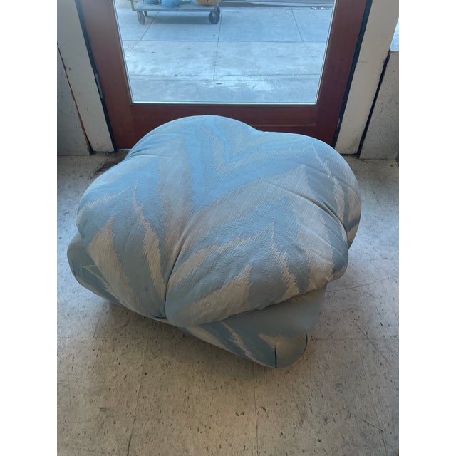 Vintage Blue Ottoman With Chevron Fabric For Sale - Image 4 of 6
