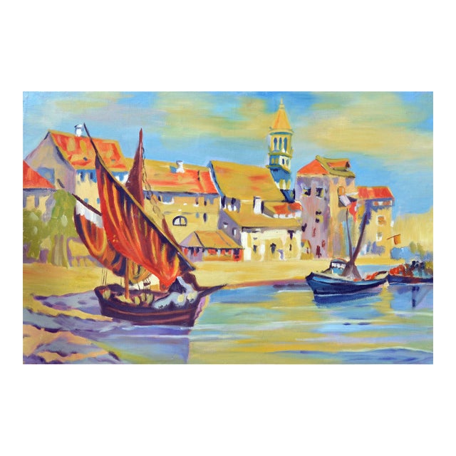 Vintage Oil Painting of Venetian Fishing Boats For Sale
