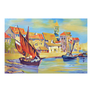 Vintage Oil Painting of Venetian Fishing Boats