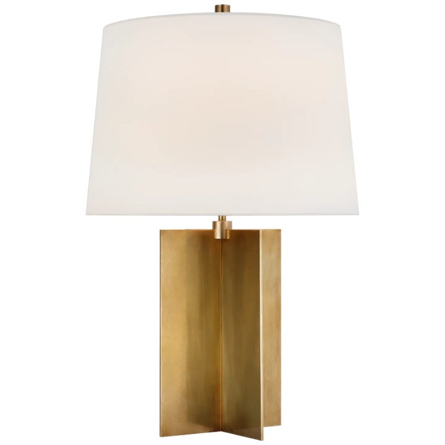Costes Medium Table Lamp in Hand-Rubbed Antique Brass with Linen Shade Designer: Paloma Contreras Height: 25.25" Shade...