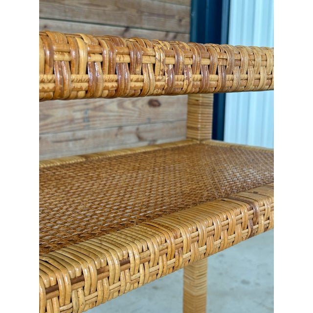 Vintage Coastal Organic Modern Rattan Wrap Console With Cane Insert & Glass For Sale In Naples, FL - Image 6 of 12