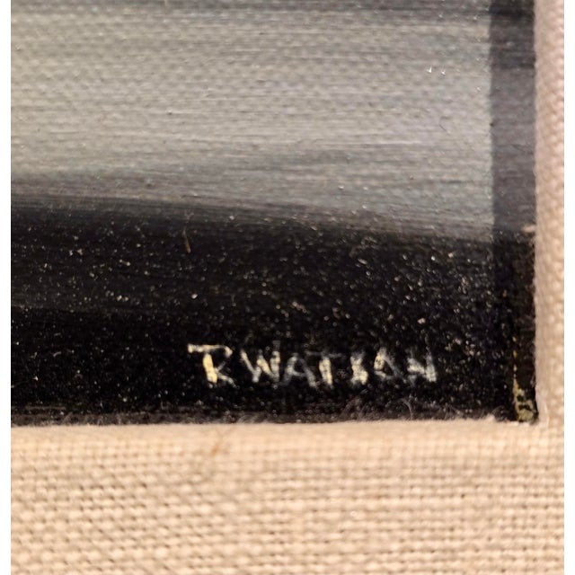Robert Watson-Human Figures on a Surreal California Beach- Mid-Century Oil Painting For Sale - Image 9 of 11