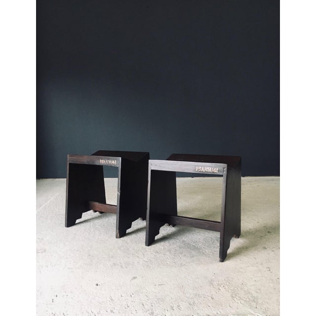 Modern Modernist PJ-SI-68-A Sewing Stools by Pierre Jeanneret for Chandigarh, 1950s, India, Set of 2 For Sale - Image 3 of 18