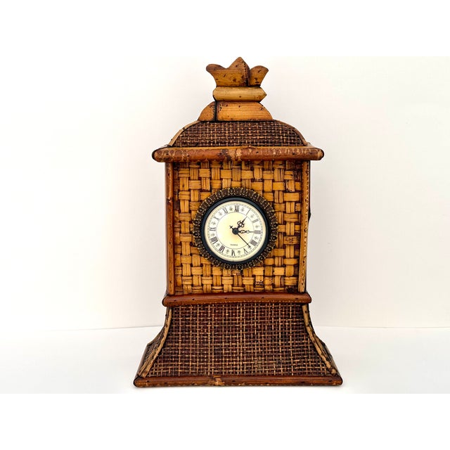 Bamboo and Rattan Mantel Clock For Sale - Image 9 of 9