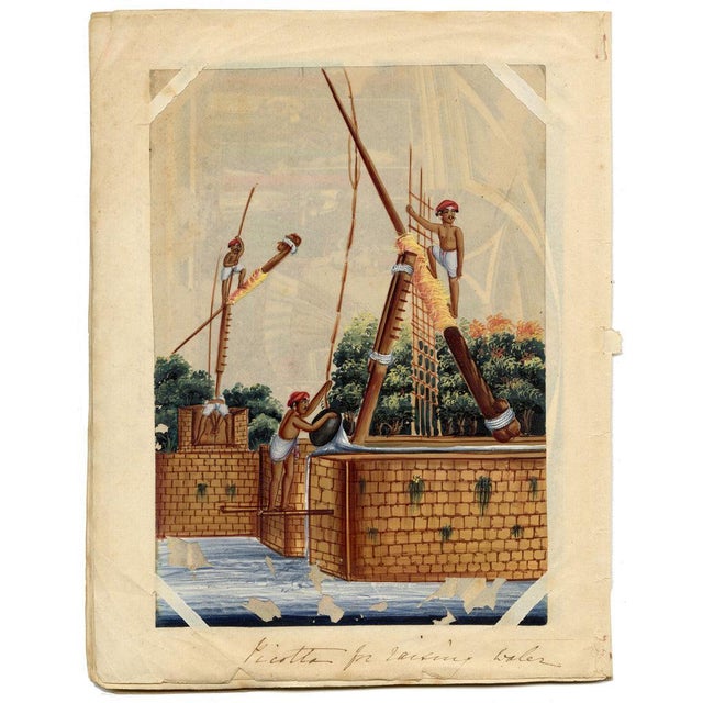 Gold Indian Company School, Picottah for Raising Water, 1800s, Gouache on Paper For Sale - Image 8 of 9