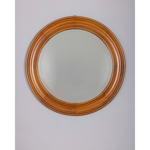 Vintage Italian Round Wall Mirror in Walnut, 1970s For Sale - Image 10 of 10
