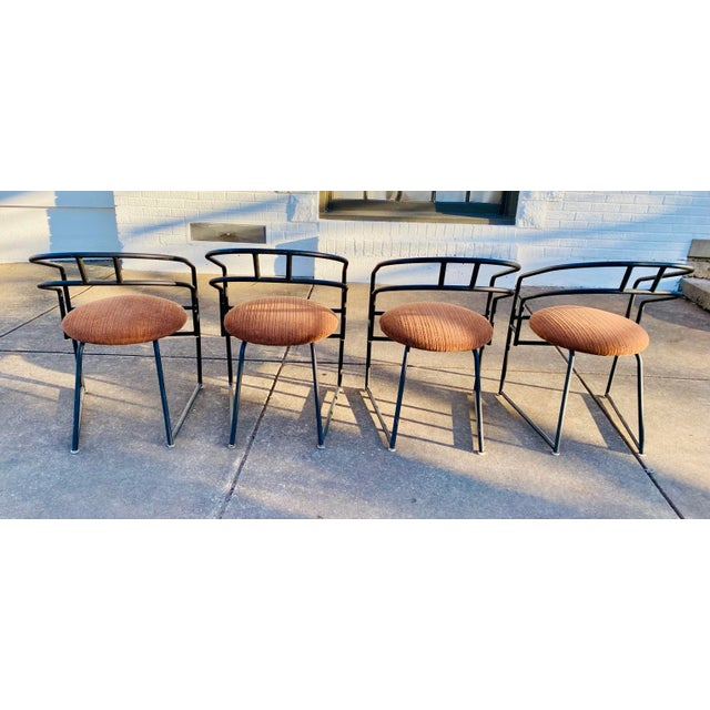 Metal 1990s Postmodern, Minimalist Black Metal Tubular Frame Dining Table and Chairs by Cali-Style in the Style of Mario Botta - Set of 5 For Sale - Image 7 of 12