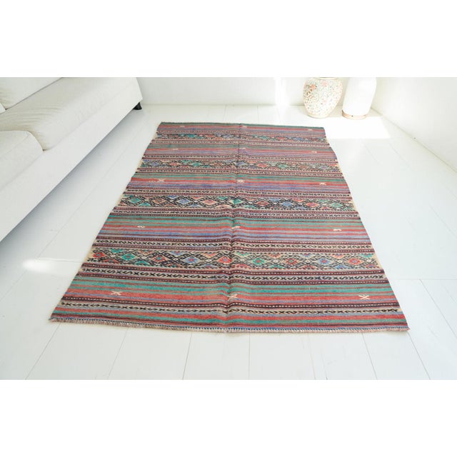 1950s Multicolored Geometric Flatweave Kilim For Sale - Image 4 of 10